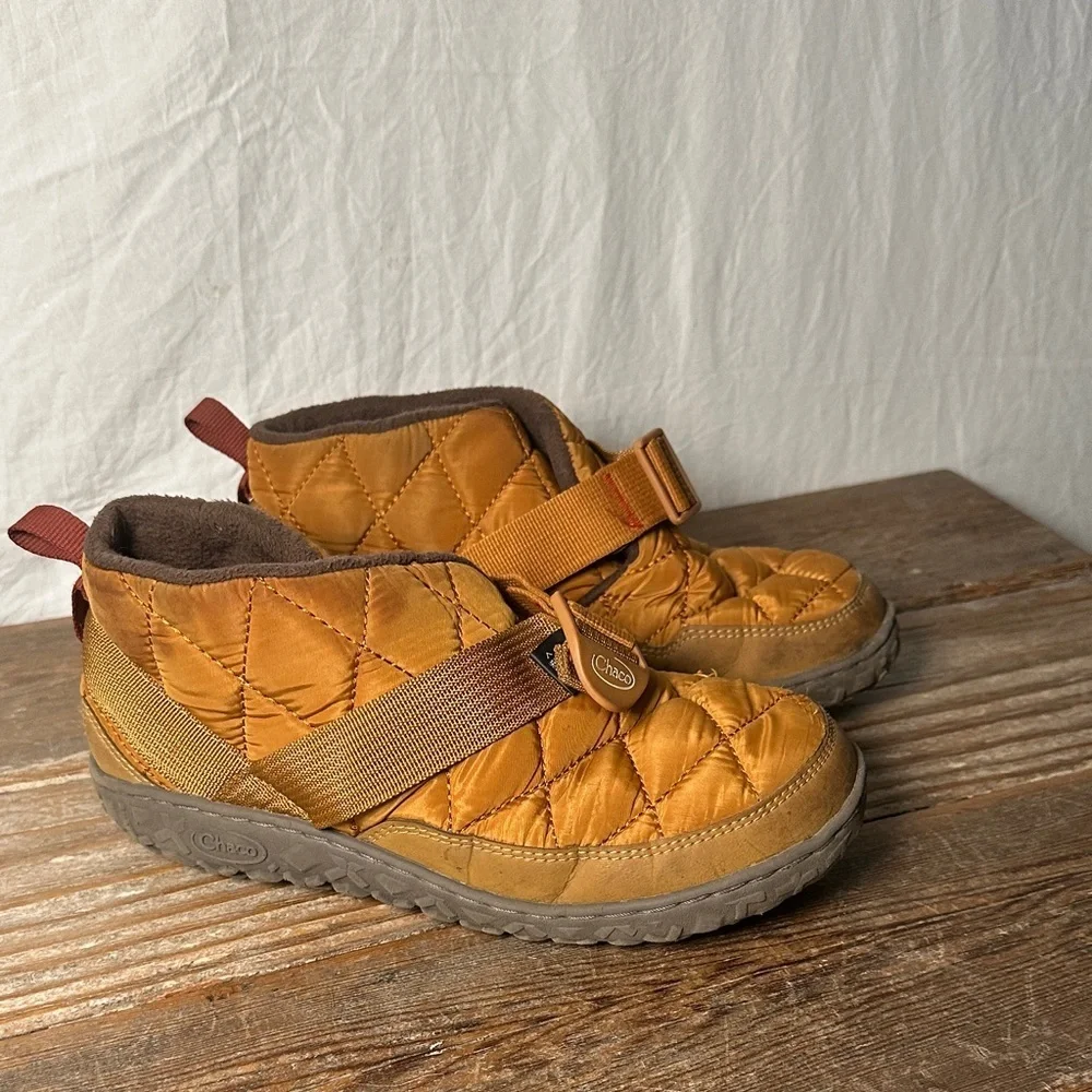 Chaco Quilted Tan Ankle Boots with Strap